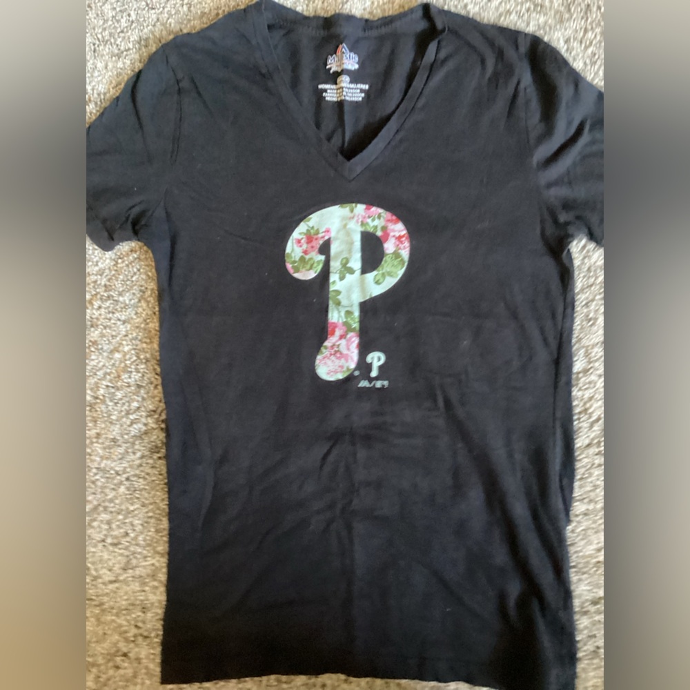 Majestic Black Tee with Floral Letter Design